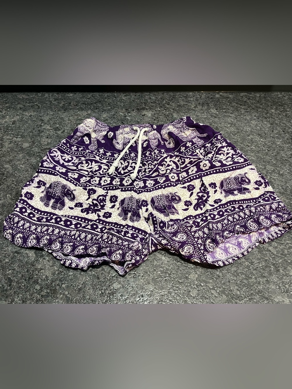 Women’s High-Waist Purple Elephant Print Drawstring Shorts